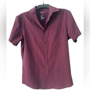 FLX Men's Casual Burgundy Button Down Shirt